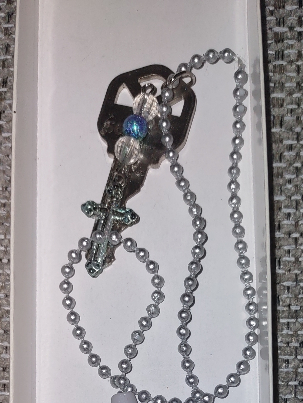 Kid's Key Necklace with Beads & Christian Cross